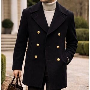 Vintage WWII 1940's Naval Mens Classic Wool Peacoat Size 34 Military Americana